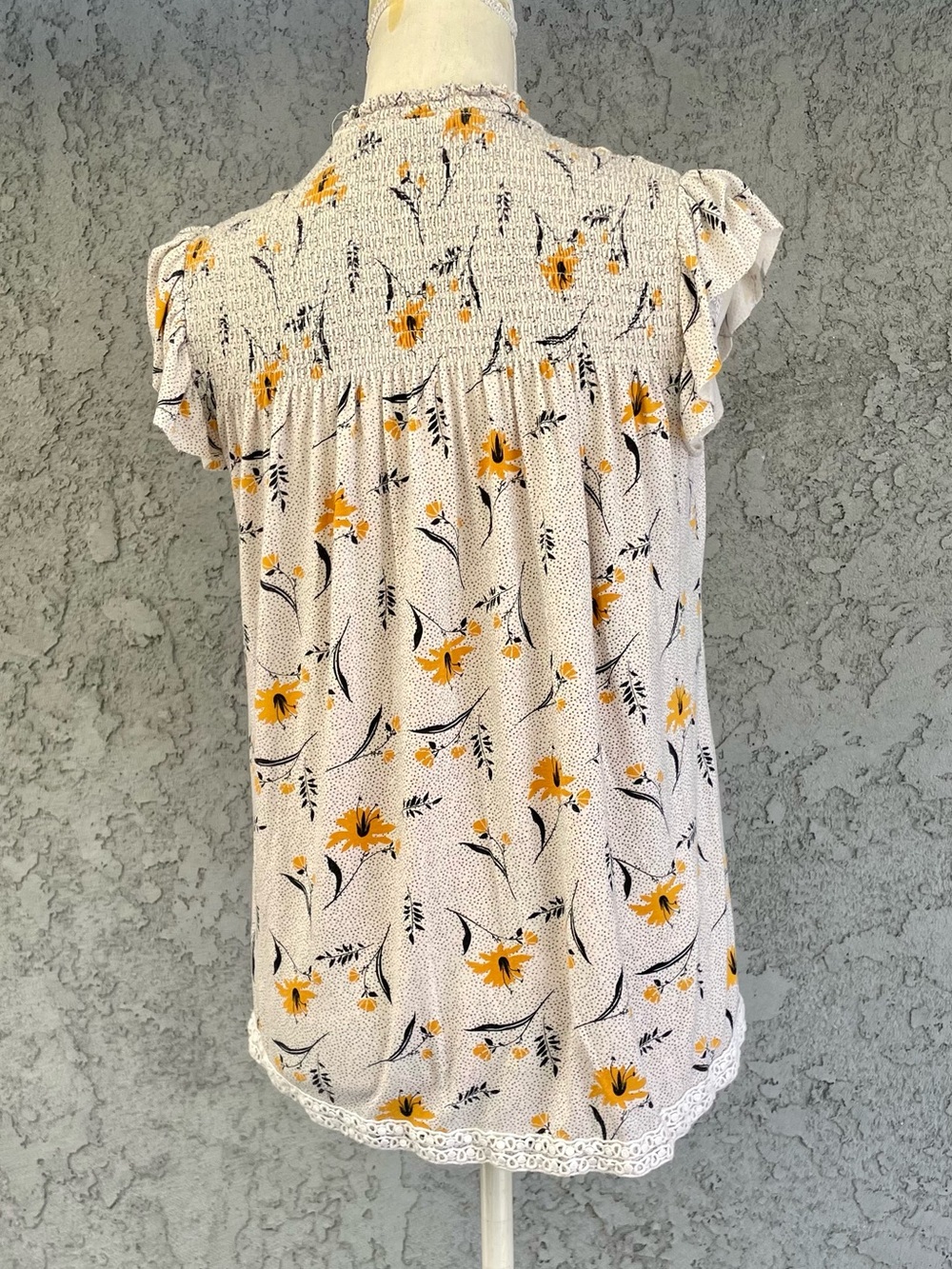 Rewind Top Smocked High Neck Blouse Flutter Sleeve Womens size Small - Picture 6 of 11